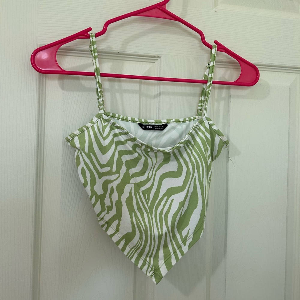 Zebra green and white top